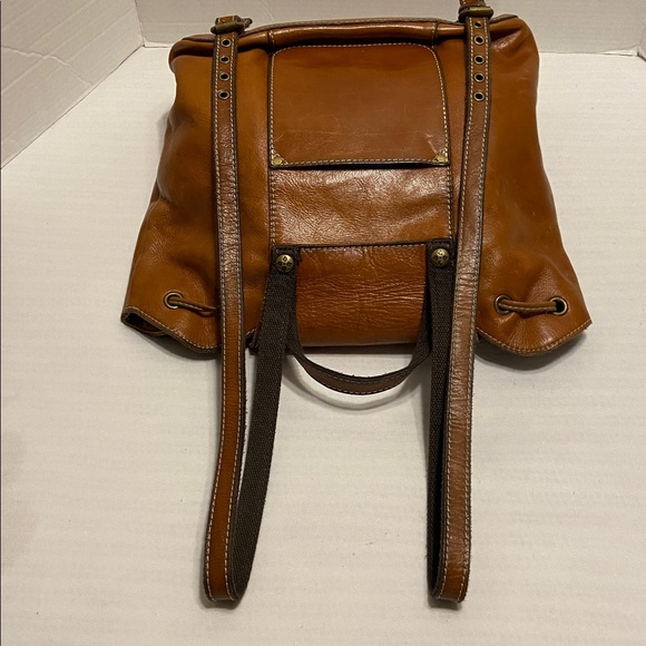 Patricia Nash Tan Brown Leather Large Back Pack With Pocket Drawstring - Picture 12 of 16